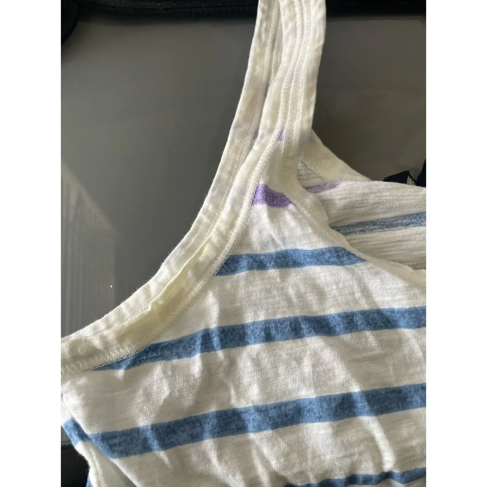 Banana Republic White Tank Top with Blue Purple and Gray Stripes • Size M 🔴